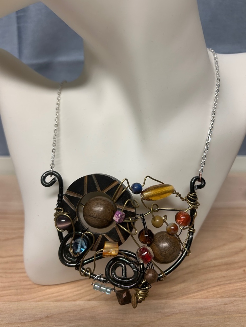 Hand Crafted Mixed Brown and Gold Artisan Necklace